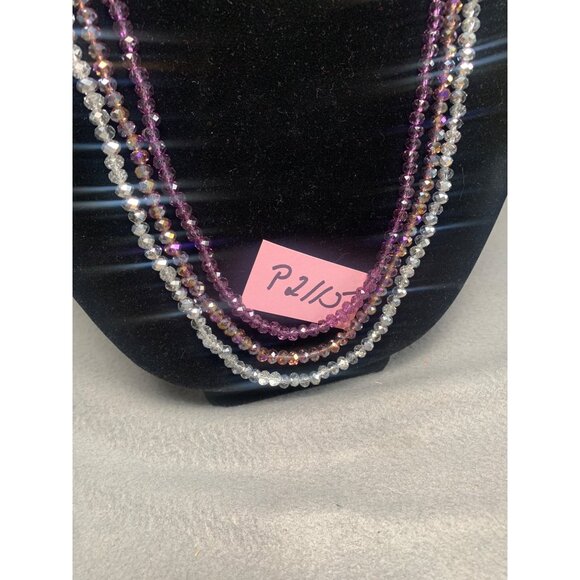 Multi-Strand Purple & Silver Color Beaded Necklace 34" - Picture 7 of 7